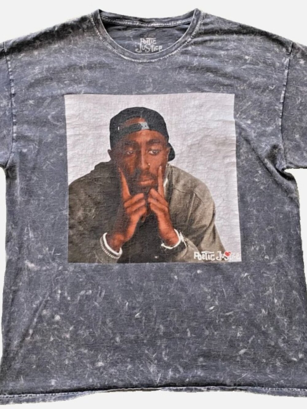 Tupac Poetic Justice T Shirt XL Black Acid Wash Mineral Wash Graphic Hip Hop Tee